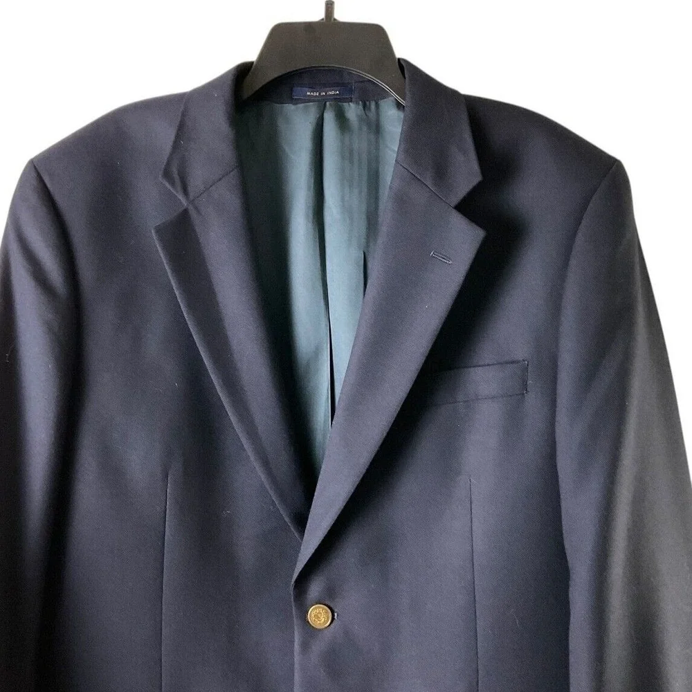 Club Room Mens Navy Blue 100% Wool Blazer Gold Crest Buttons Size 43 Regular
